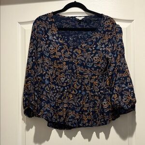 Lucky Brand Blue and Brown Patterned Blouse